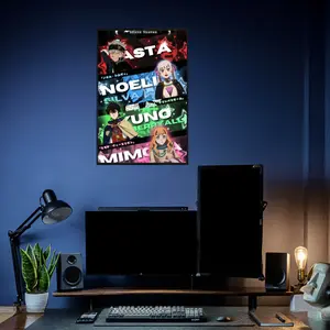 Black Clover Poster with Asta, Noelle, Yuno, and Mimosa in Neon Character Panels, High Quality Cardboard Sharp Pattern Poster for Anime Enthusiasts, Bedroom Office Wall Art, Gift for Manga Fans