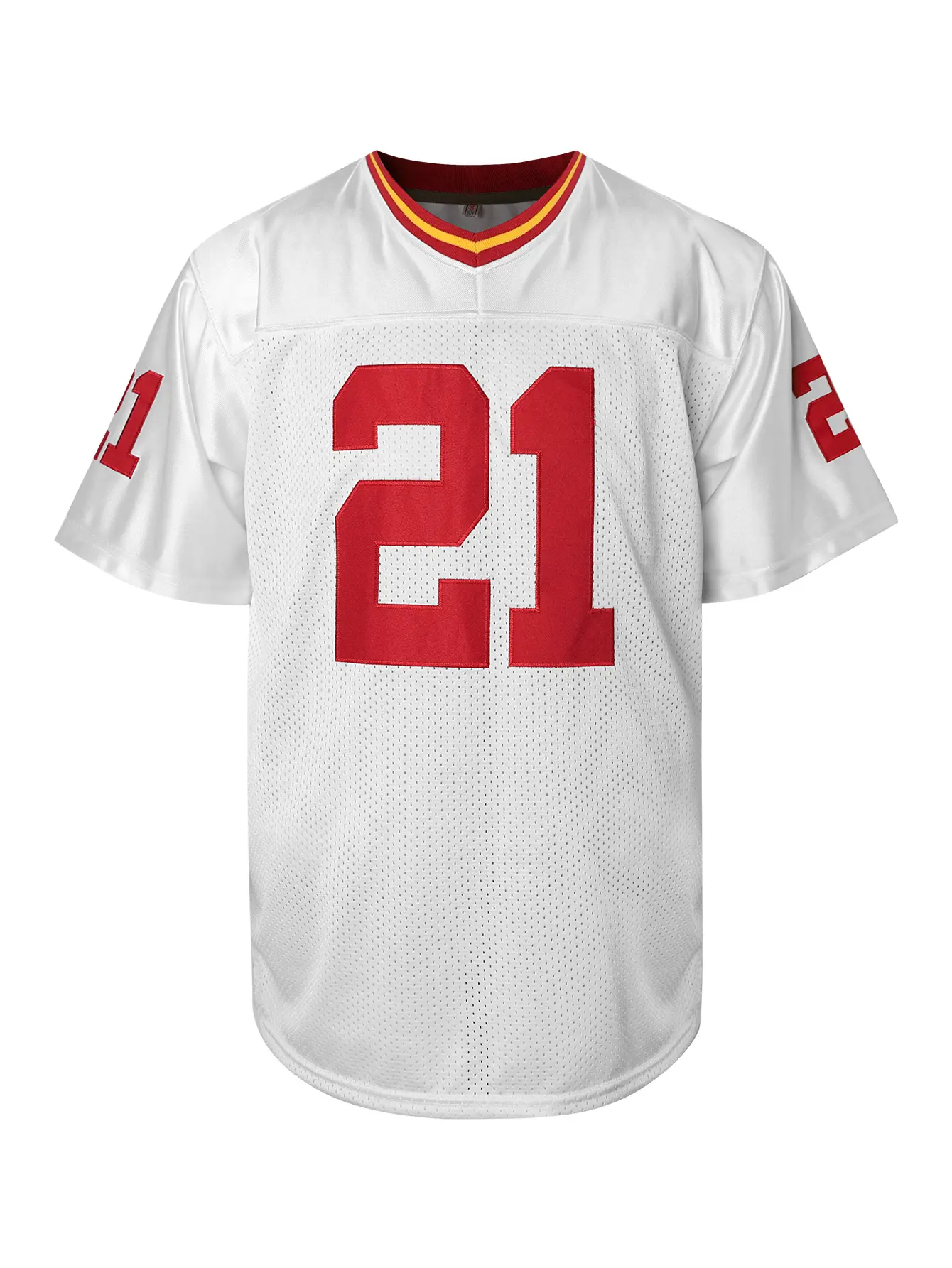 Men's #21 White V-Neck Polyester Mesh American Football Jersey - Athletic Tops, Lightweight Breathable Mesh Jersey, Slightly Elastic Professional Sports Clothing, Lightweight Breathable Jersey