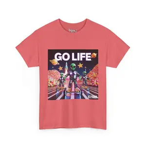 Alien Superstars GO LIFE Tee | Galactic Hoverboard City, Vibrant Glossy Print, Candy