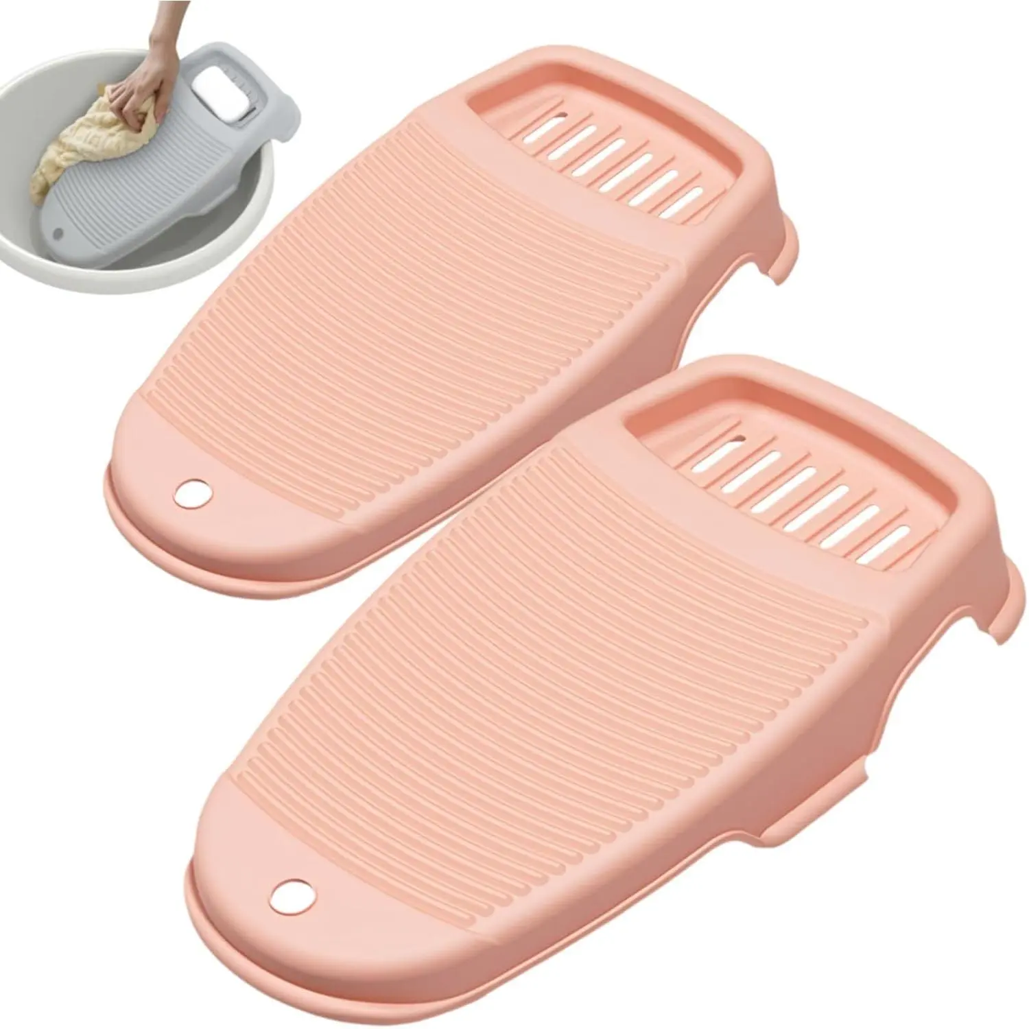 2 Pack Washboard for Hand Washing Clothes,   Wash Boards Set with Soap Holder and Non-slip Base, 2 Sizes Lightweight Washboard for Kitchen Sink, Countertop, Bathtubs ()