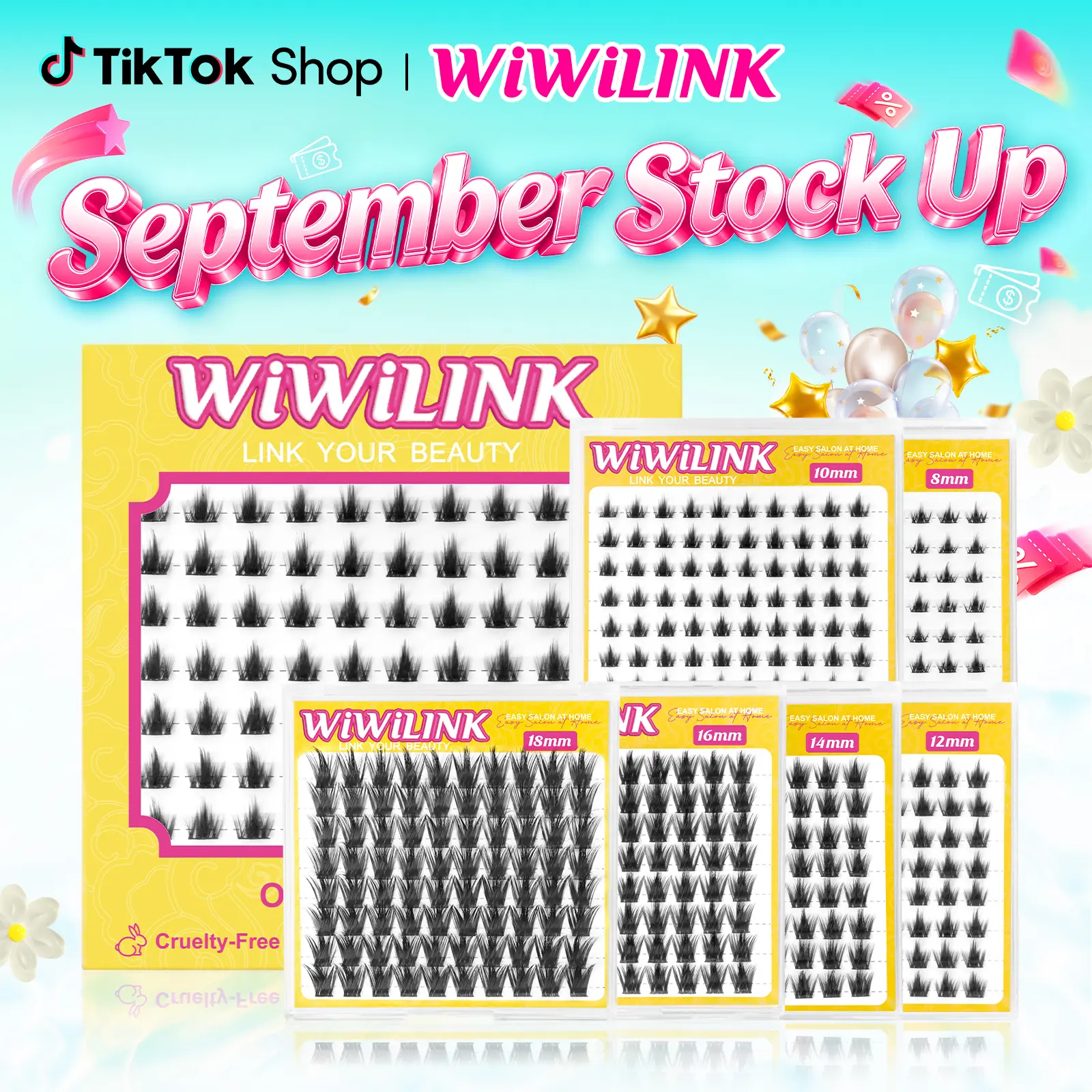 WiWiLINK Professional DIY Lash Extension Clusters (California Sunset & Freya) - 8-18mm Ultra-Thin Transparent Bands, C/D Curl, Cosmetic Eyelashes for Anime Manga Lovers, Natural Lightweight Fit, Easy Apply (Single Length SKU, No Tools)