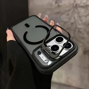 Magnetic Phone Case with Anti-Slip Edge Strip Stand Suitable for iPhone 17 16 15 14 13 12 11 Plus Pro Max 17Air 16e Includes Wireless Charging Protective Case, Drop-Proof Protective Case, Shockproof Phone Case, Fashion Phone Protective Case, Matte