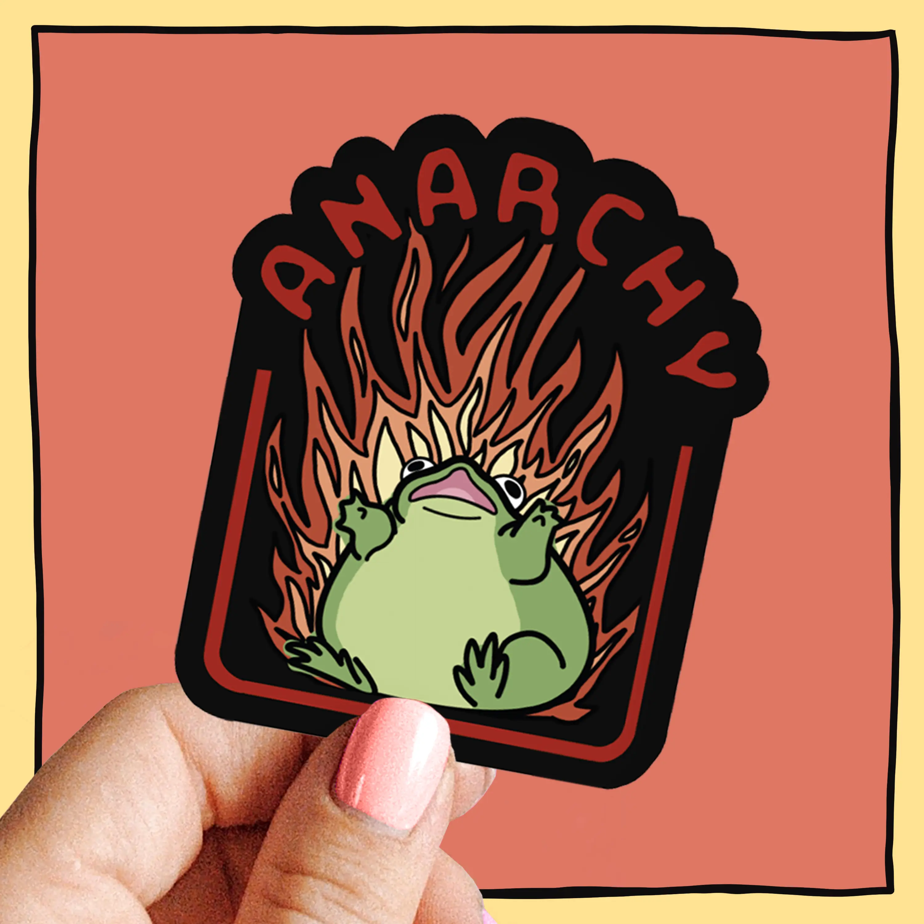 Anarchy Frog Sticker By WoeBeGone Goods / Flaming Chaotic Rebellious Rebel Teen Teenager Gift for Water Bottle Laptop Bumper Sticker Decal Gen Z Hilarious Vinyl Waterproof Punk Emo Rock Anarchist Disillusioned Angry Enraged Triggered Kawaii Animal Style