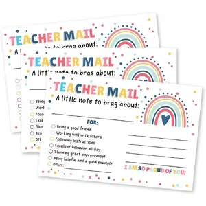 50Pcs Teacher Mail Notes to Parents, Boho Happy Mail from Teacher, Brag Cards for Students Behavior Positive Message Card Classroom Must Haves to Send Home for Preschool Kindergarten Elementary School Supplies, Back To School Supply