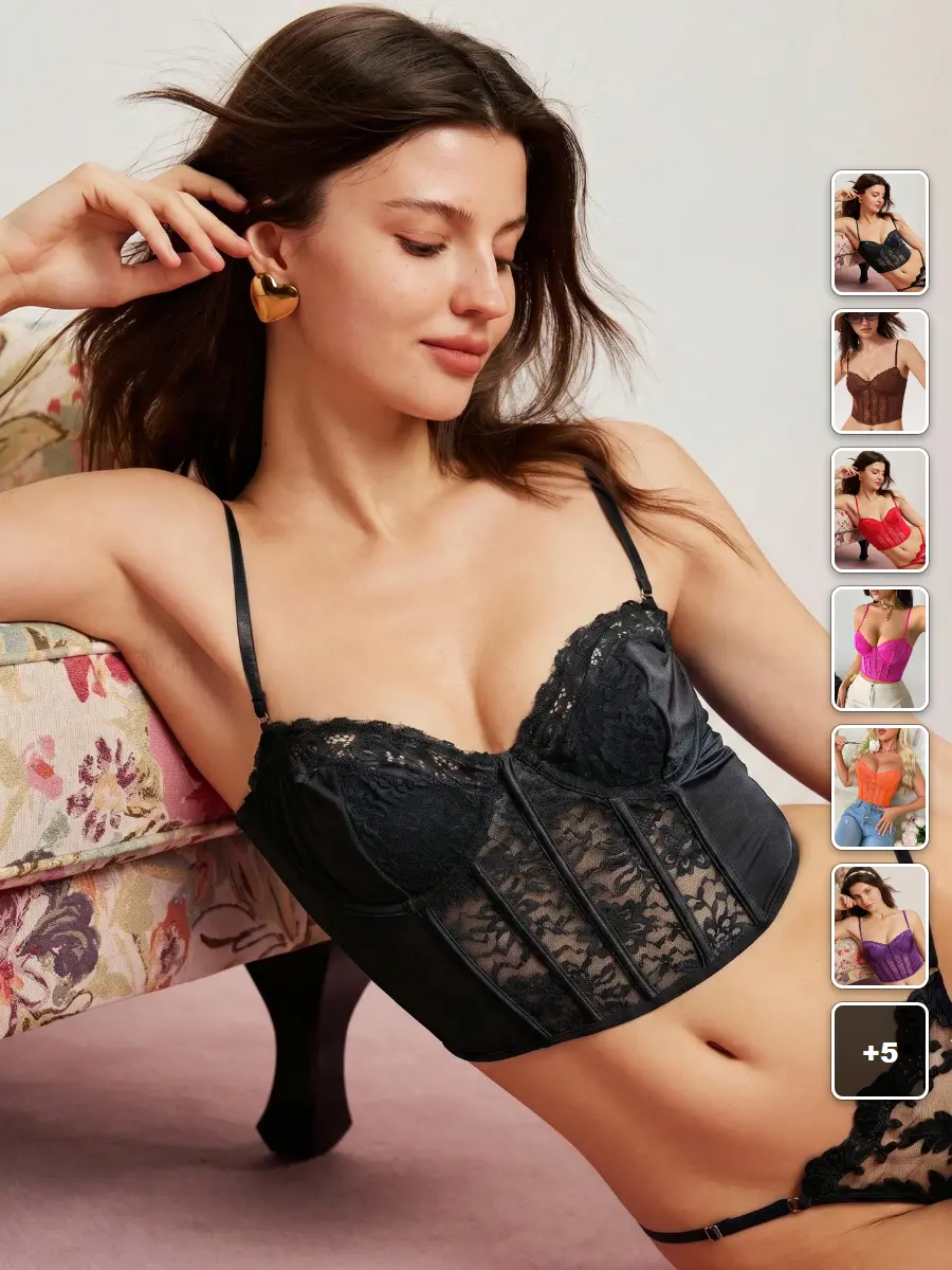 Lace Corset Top See-Through Contrast Detail Sexy Y2K Going Out Clubwear