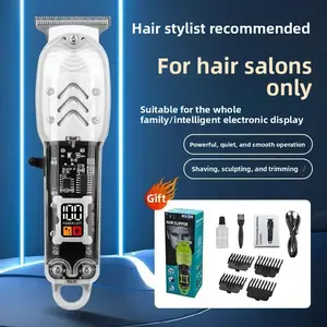 New transparent professional hair clipper with LCD display, retro oil-head electric trimmer, rechargeable hair cutting machine