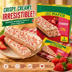 Strawberry Wafer Snack Bars – Crunchy Layers with Creamy Filling, Whole Grain Treat, 5 Bars Pack