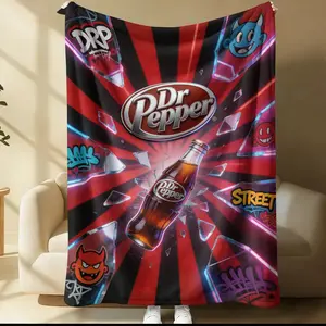 Dr Pepper Street Style Flannel Throw Blanket, Streetwear Soda Graffiti Blanket, Multiple Sizes Available for Various Scenarios, Foldable for Easy Storage, Ideal for Camping and Short Trips, Ideal Gift for Friend