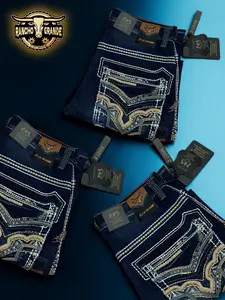 P-1460 Dark Blue Men's Western Cowboy Jeans Boot Cut Straight Fit / Pantalon para Hombre Corte Bota