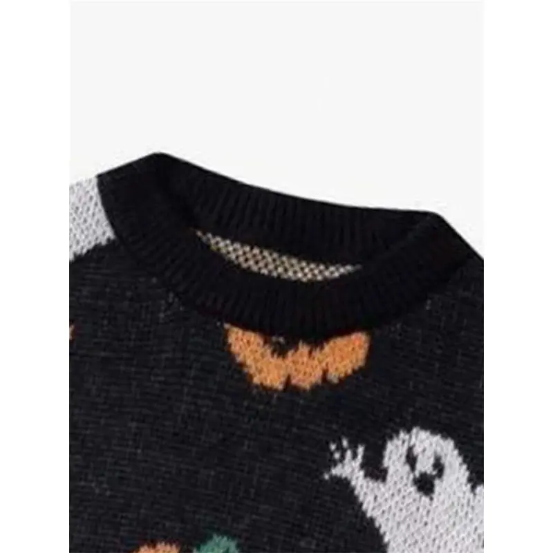 Men's Cartoon Pumpkin & Ghost Print Drop Shoulder Sweater, Regular Fit Casual?Halloween Themed Long Sleeve Round Neck Jumper for Fall & Winter, Fashion Men's Knitwear for Daily Wear Men's Cartoon Pumpkin & Ghost Print Drop Shoulder Sweater, Regular Fit Casual?Halloween Themed Long Sleeve Round Neck Jumper for Fall & Winter, Fashion Men's Knitwear for Daily Wear