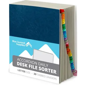 Expanding 1-31 Desk File Sorter, 31 Day Accordion File Organizer, Letter Size Document Sorter and Tickler Folder, Blue