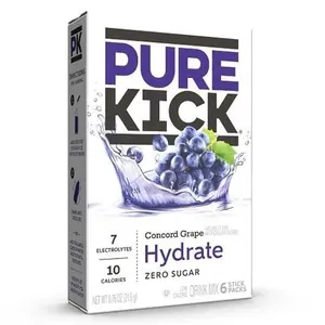 6x Pure Kick Hyrdate Grape Drink Mix - Energy Beverage Powder for Hydration 12oz