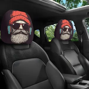 2pcs Car Headrest Covers, Vintage Cool Beard Sunglasses Print, Universal Fit, Washable, Easy Install, Perfect for Long Drive Travel, Auto Interior Accessories, Car Interior Accessory