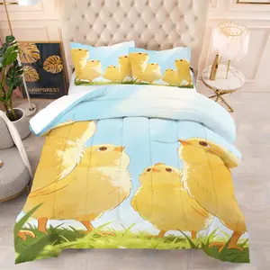 2/3 Pcs Adorable Cartoon Chick & Rooster Comforter Set, Ideal for Cozy Farmhouse, Rustic & Playful Bedroom Decor, Heartwarming Gift for Kids, Teens & Animal/Kawaii Home Lovers (Filling Included, No Pillow Inserts)