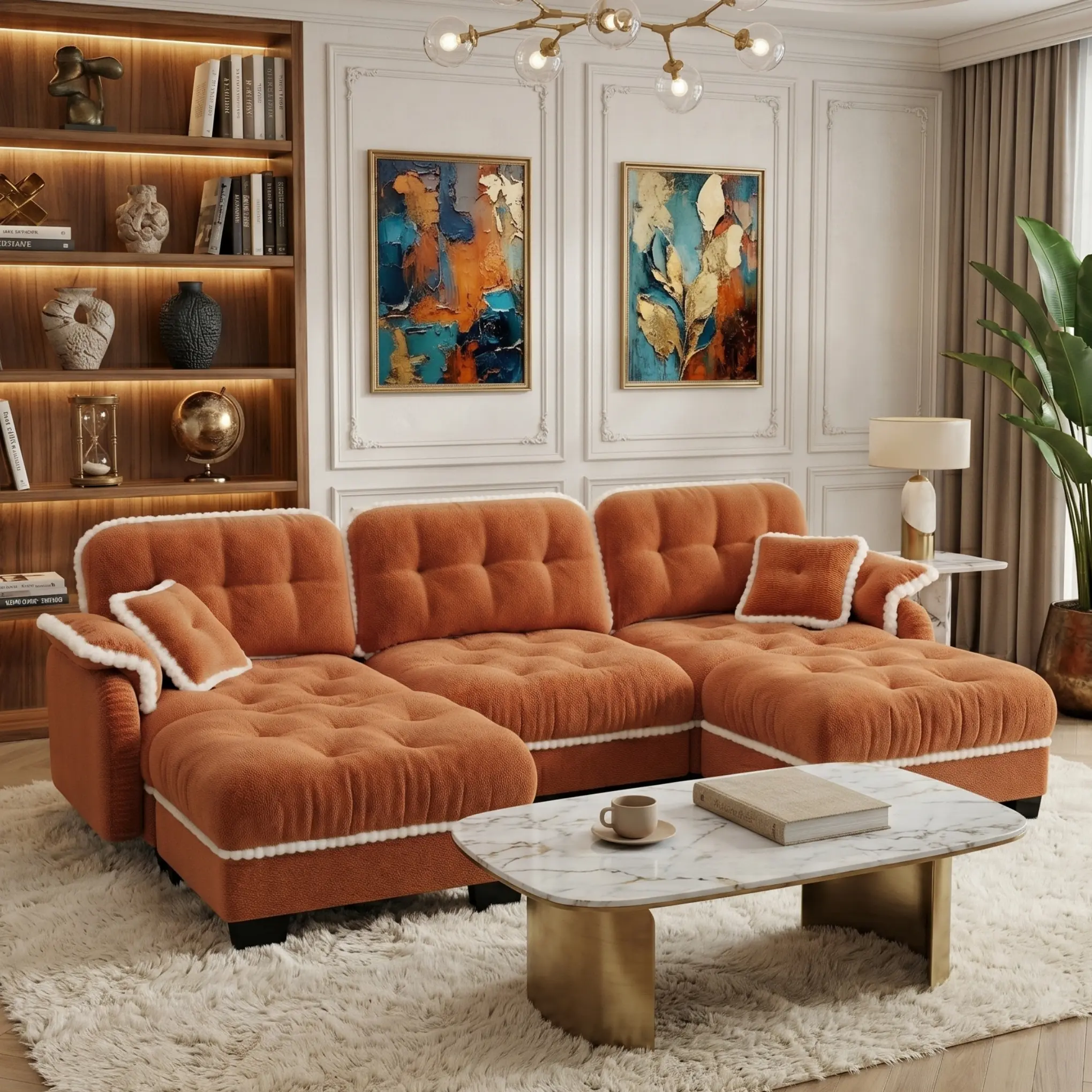 Orange & 3 Seat(with 2 Ottomans)
