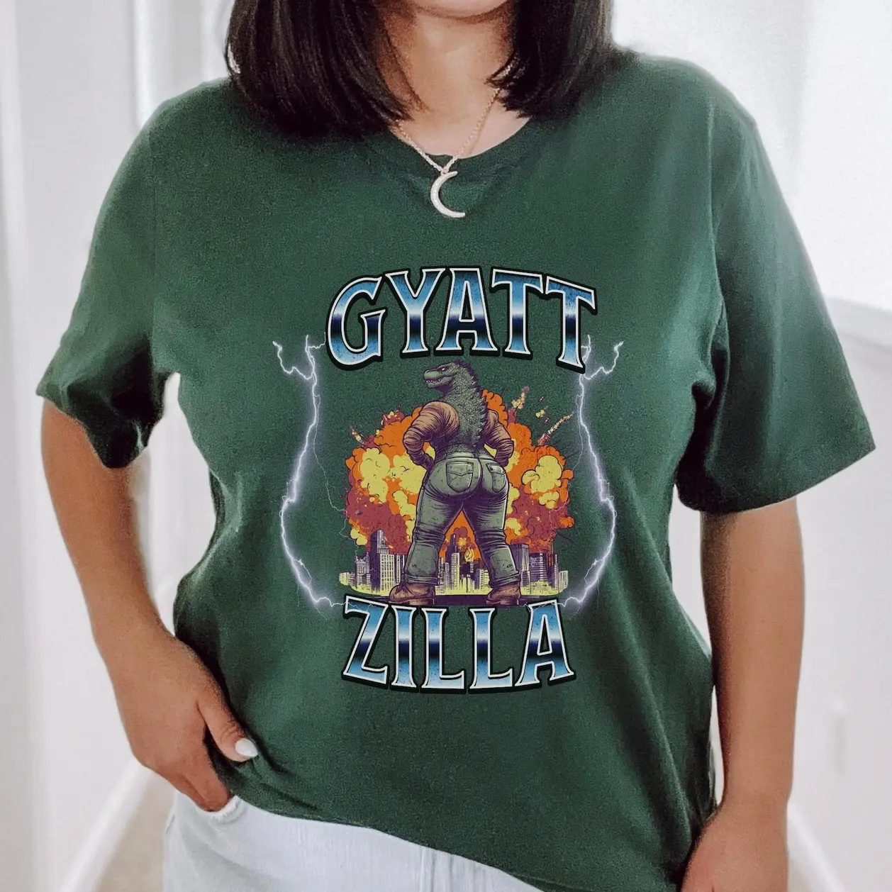 Gyattzilla Godzilla Kaiju Meme Tee* Funny Parody Cursed Teen Brain* Rot Gyat Super Soft Unisex Comfort Colors And Gildan Tee Short Sleeve Shirt Aesthetic Trendy Comfortable High Quality