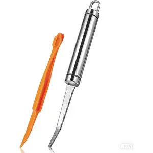 Stainless Steel Serrated Edge Orange Peeler Tools Fruit Peeling Knife Citrus Pomelo Grapefruit Peeler Utensil for Lemon Kiwi Melon Kitchen Gadgets