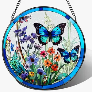 8 Inch Butterfly Stained Glass Window Hanging Sun Catchers, Indoor Home Decoration, Great Gifts for Women Mom for Christmas Festival Mother's Day Birthday