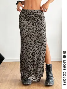 Y2K Leopard Print High Slit Maxi Skirt, High Waisted Bodycon Skirt, Stylish, Trendy and Chic, Perfect for Casual and Party Wear