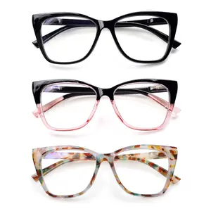 COJWIS 3 Pack Blue Light Blocking Fashionable Reading Glasses for Women with Spring Hinge High Quality Eyewear Clear
