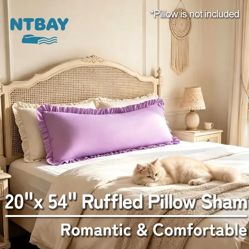 NTBAY Ruffled Body Pillow Sham, 20"x 54" Lace Body Pillow Cover Suitable for Bedroom and living Room, Brushed Microfiber with Envelope Closure, Bedroom Gift, Bedroom Decor, Elegant, StylishSoft and Skin-Friendly, Premium Stitching, Oeko-Tex