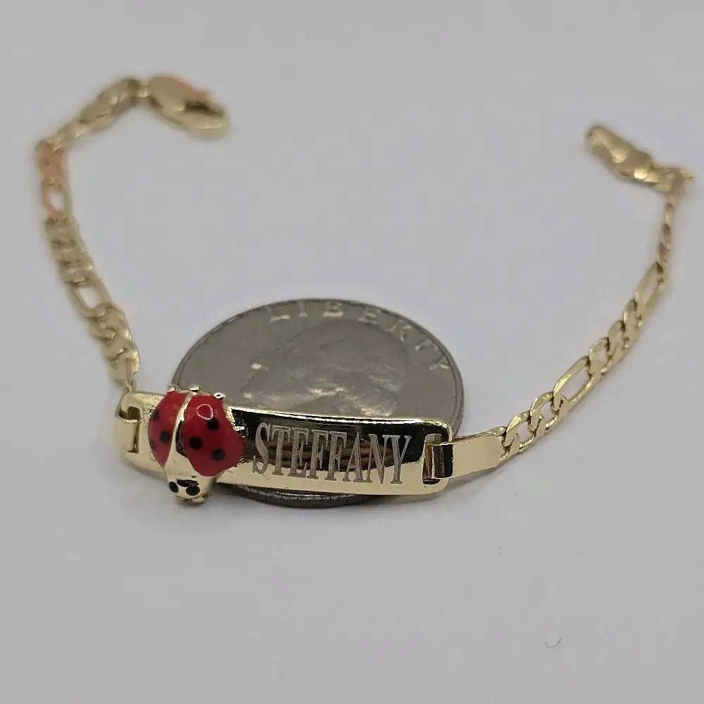 LADYBUG ID ENGRAVING AVAILABLE  bracelet gold-plated 6"inches   figaro leave a note with your name