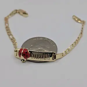 LADYBUG ID ENGRAVING AVAILABLE  bracelet gold-plated 6"inches   figaro leave a note with your name