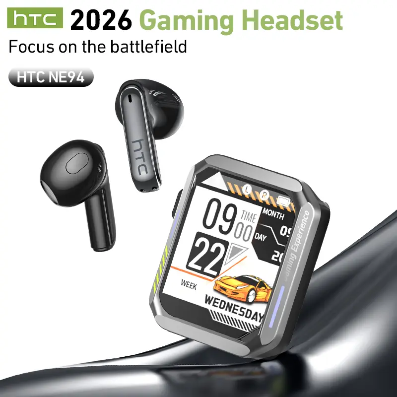 Back‑to‑School Essentials, HTC NE94 Wireless Bluetooth Earbuds, Touch Screen Charging Case, Language Translation, Gaming Earphones for Students
