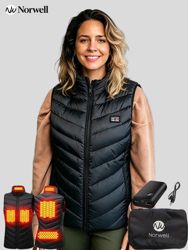 Norwell Women's Heated Vest with 7.4V/3A 5000mAh Battery Pack, 5 Zones 3 Levels, Machine Washable, Windproof Winter Outdoor Lightweight Heat Vest Hunting Skiing-Black,Valentine's Day,Father's Day,Christmas Gift