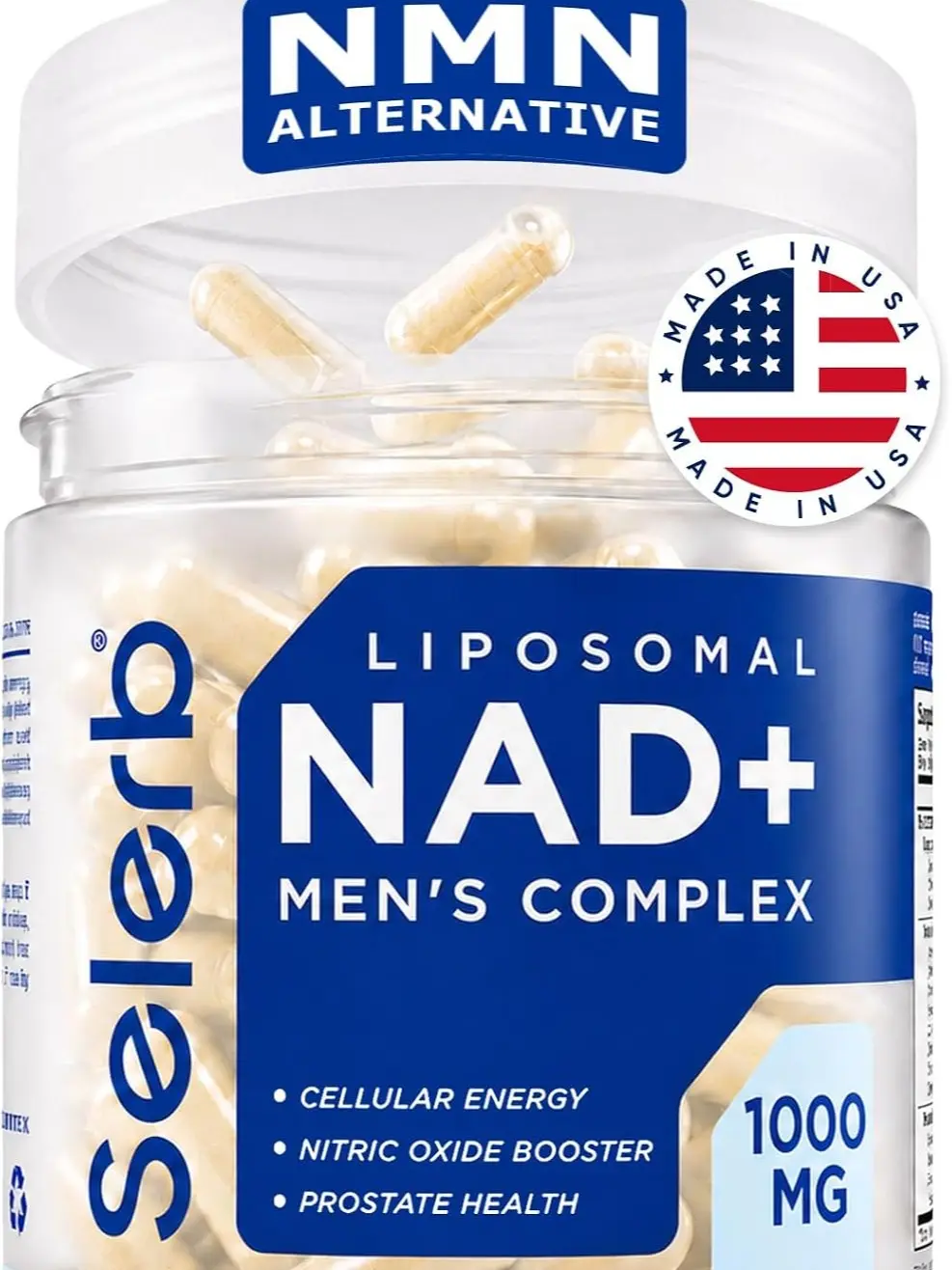 NAD Supplement for Men – Liposomal NAD+ NMN Alternative Nitric Oxide Prostate Health Supplements with Resveratrol, CoQ10, L Citrulline and Lycopene for Anti-Aging & Cellular Energy Support 60 Capsules