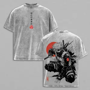 Kakashi Hatake T-Shirt S-4XL 5XL, Naruto Anime Vintage Washed Tee, Sharingan Ninja Graphic Shirt Retro Double-Sided Water Wash T-Shirt, Oversized Japanese Streetwear, Dark Aesthetic Manga Top, Unisex Casual Anime Fashion Perfect Summer Gift