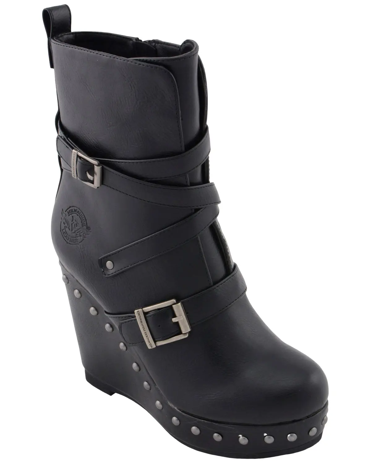 Milwaukee Leather Women's Women'S Triple Strap Wedge Boot Round Toe - Mbl9437
