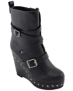 Milwaukee Leather Women's Women'S Triple Strap Wedge Boot Round Toe - Mbl9437