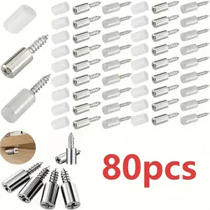 80pcs Heavy-Duty Self-Tapping Shelf Support Pins, Zinc-Plated with Anti-Slip Sleeves, No Pre-Drilling Required for Cabinet Partition Laminate Board Brackets Glass Shelf Brackets, Durable Furniture Installation