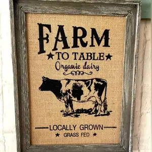 Hobby Lobby Farm To Table Rustic Framed Burlap Cow Art