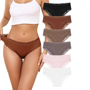 LEVAO Women’s Lace Cheeky Bikini Panties – Cotton Blend, Soft Stretch, No Show Sexy Hipster Underwear, 6 Pack