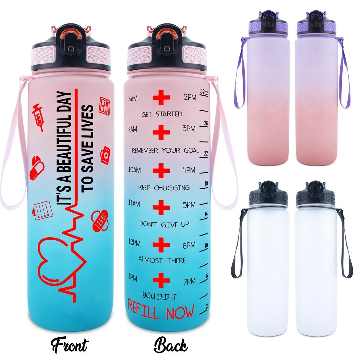 32oz Water Bottle, 1 Count Medical Themed Water Bottle with Pill & Syringe Pattern, Drinking Bottle for Home Office School Outdoor Camping, Drinkware