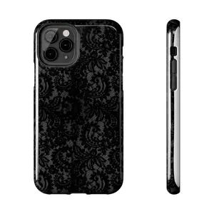 Black Floral Lace Pattern Phone Case Suitable for iPhone 17-11 Pro Max/Plus and  Samsung Galaxy S23-25