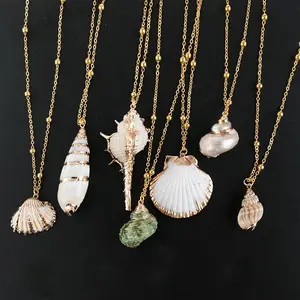Gold Sea Shell Pendant Necklace for Women – Scallop, Murex, Whelk, Spiral Turritella & Natural Ocean Shell Jewelry – Summer Beach Boho Statement Necklaces, Mermaid Aesthetic, Coastal Gift Idea Fashion Layering Chain Jewelry Festival & Vacation Accessories