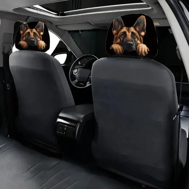2PCS Peeking German Shepherd Car Headrest Covers, 11x10.2 Inch Universal Durable Auto Seat Protectors, Easy-Install Cute Dog Print Interior Decor For SUV Truck Daily Driving