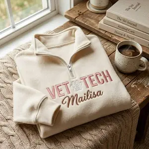 [MADE IN US] Embroidered Vet Tech Quarter Zip Sweatshirt, Veterinarian Crewneck, Vet School Sweatshirt, Vet Receptionist Sweatshirt
