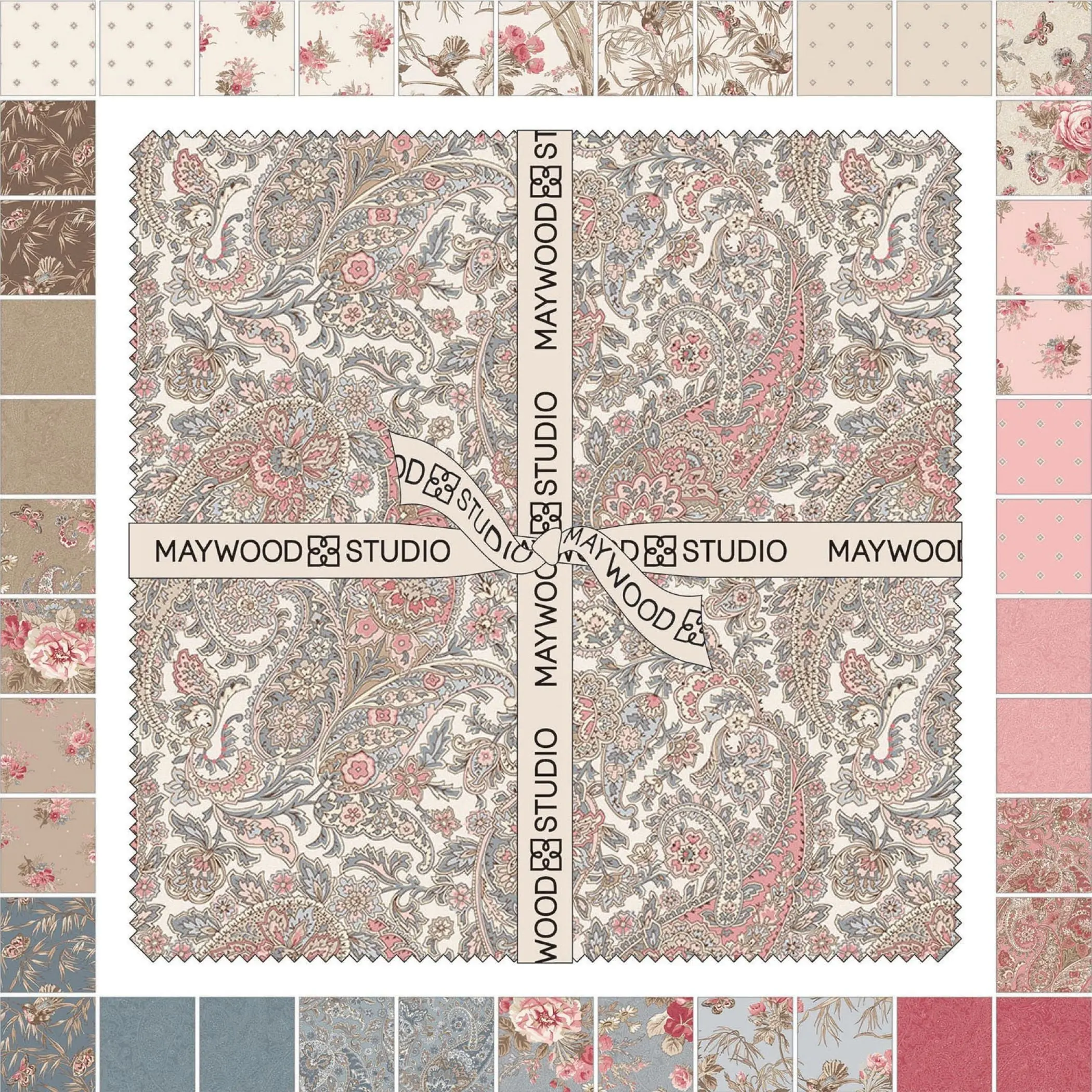 Meadow Blush | Floral & Paisley 10 Inch Precut Cotton Fabric | 42 pieces