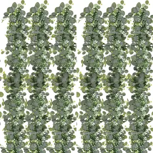 ### **TK （6 Pack）**  **N&T NIETING 6 Pack 6FT Artificial Eucalyptus Garland with White Flowers – Faux Greenery Vine for Wedding, Home, Mantle & Party Decoration**