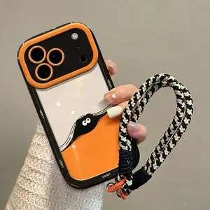 Unique Cat Ball iPhone 17 Pro Case with Lanyard, Anti-Collision Design for Apple 17 Air & 17 Pro Max, Stylish Mobile Protection(Raincoats)