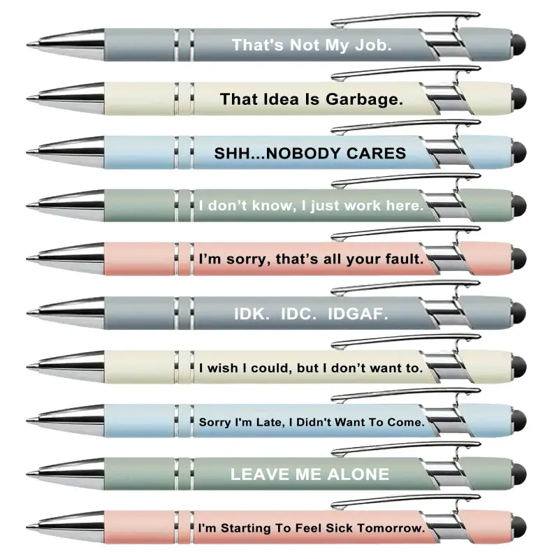 Funny Adult plastic pens set-10pcs retractable Humorous ballpoint pens with funny words, black ink, Premium Days of The Week Swear Cuss Word Pens for Office Gifts, Novelty Pens for Corworkers, Christmas gift, Ballpoint Pen Kit, Writing Stationery