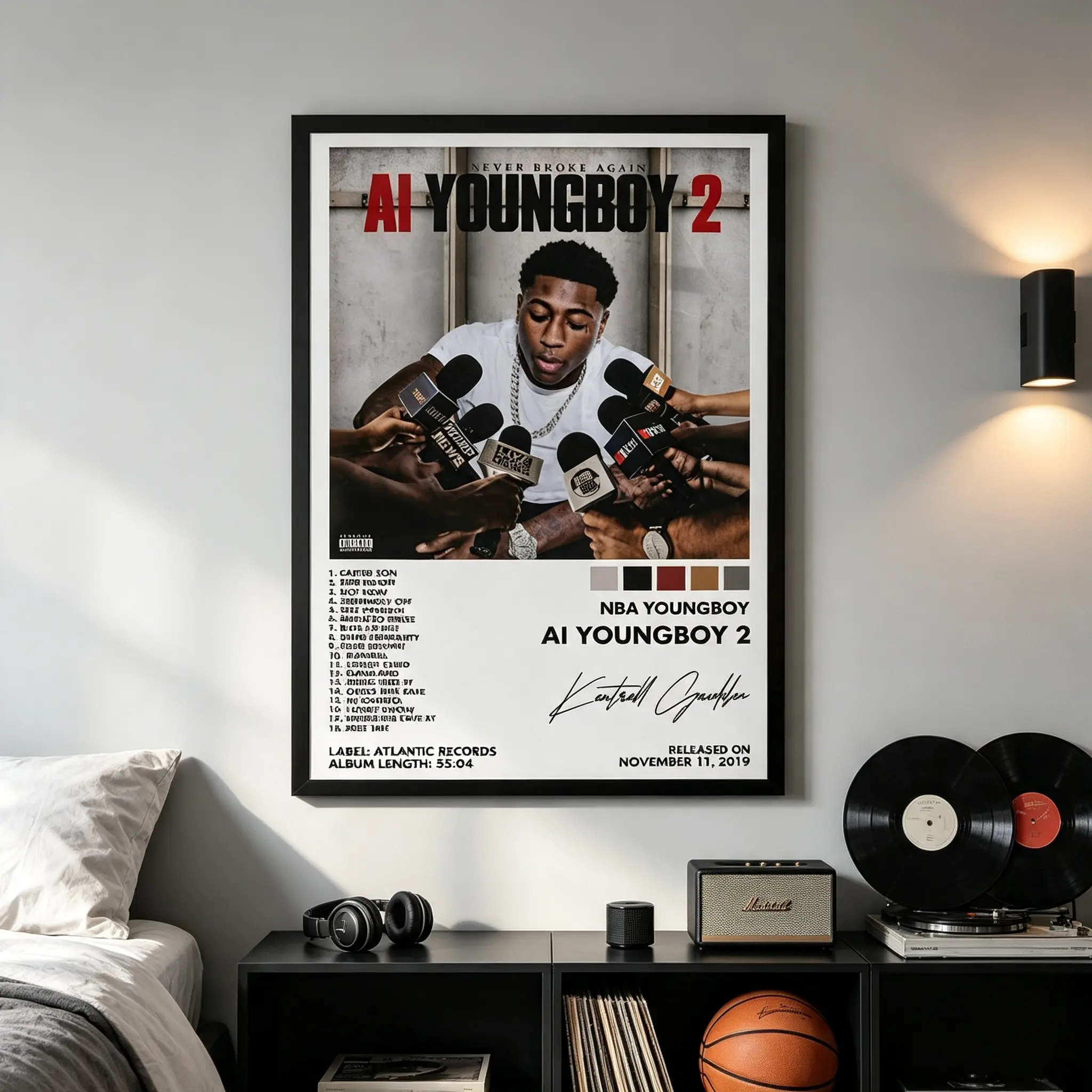 AI Youngboy 2 Album Canvas Poster  Rap Tracklist Music Cover Wall Art, Home Decor for Teen Bedroom, Collectible Gift for Hip-Hop Fans