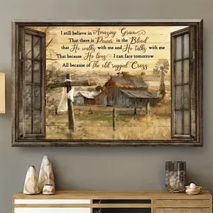 Vintage Barn Painting, Rustic Christian Wall Art — "I Still Believe in Amazing Grace" — Wall Art Decor for Bedroom, Living Room, Dining Room, Kitchen, Office, and Home