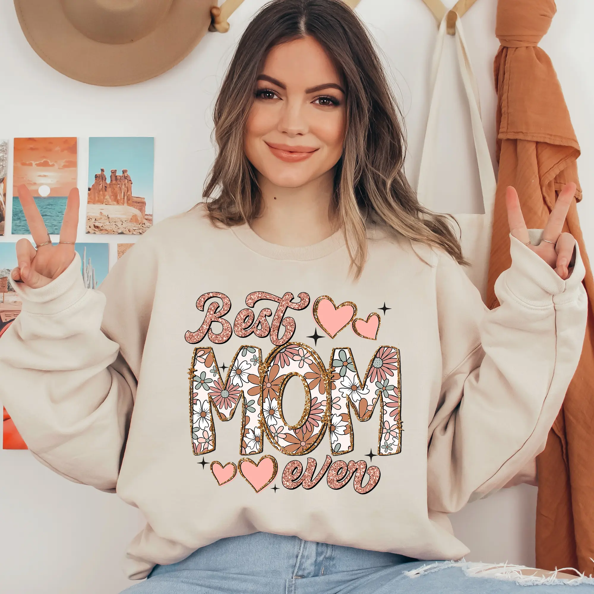 Best Mom Ever Brown Glitter Effect Ready To Press DTF Transfers, DTF Hot Peel