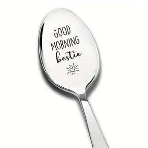 Stainless Steel Spoon, Good Morning Bestie Lettering Spoon, Coffee Spoon, Tea Spoon, Kitchen Utensils for Home Use, Gift for Friend, Quirky Gift