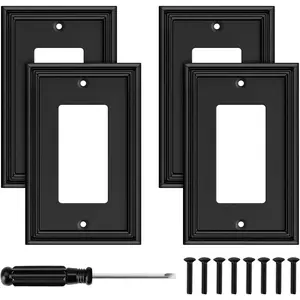 Black Modern Decorative Wall Plate Light  Cover Decorator Outlet Covers Rocker  Plates  Fiber Material Wall Plates for Kitchen Bathroom (1 Gang Single Decorator-4 Pack)
